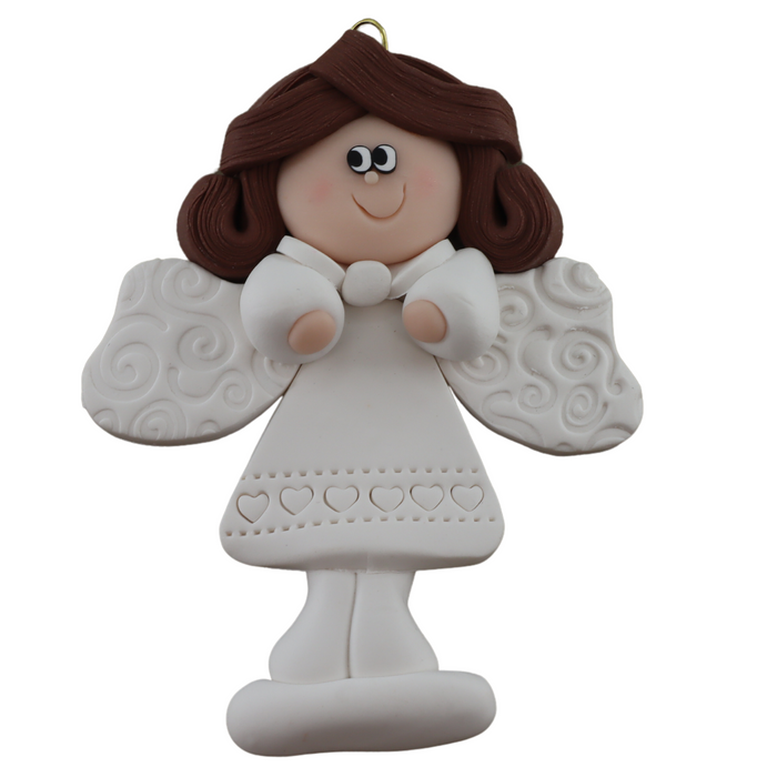 Angel wearing white with brown hair ornament.
