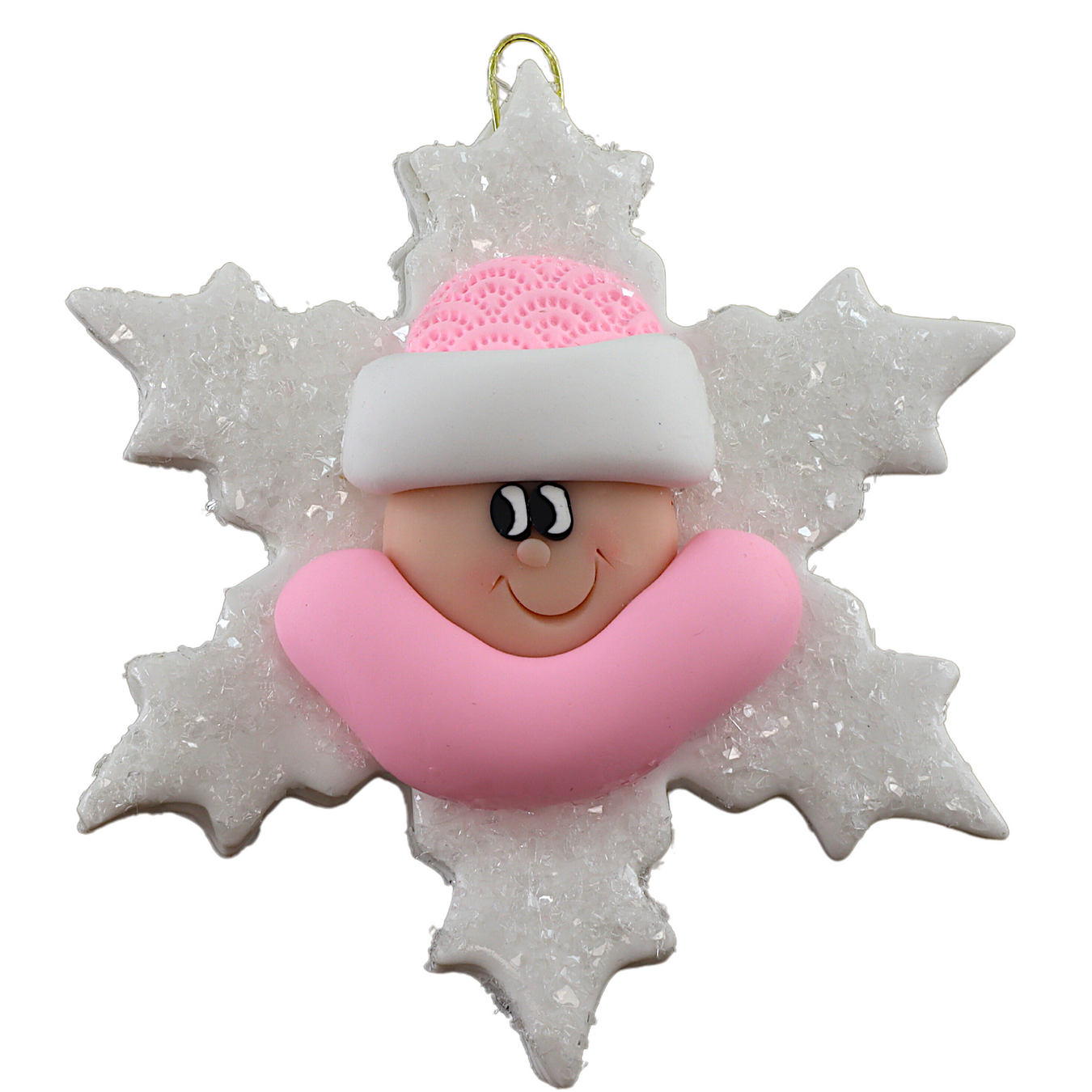 Personalized Christmas Ornament Baby on Snowflake Pink