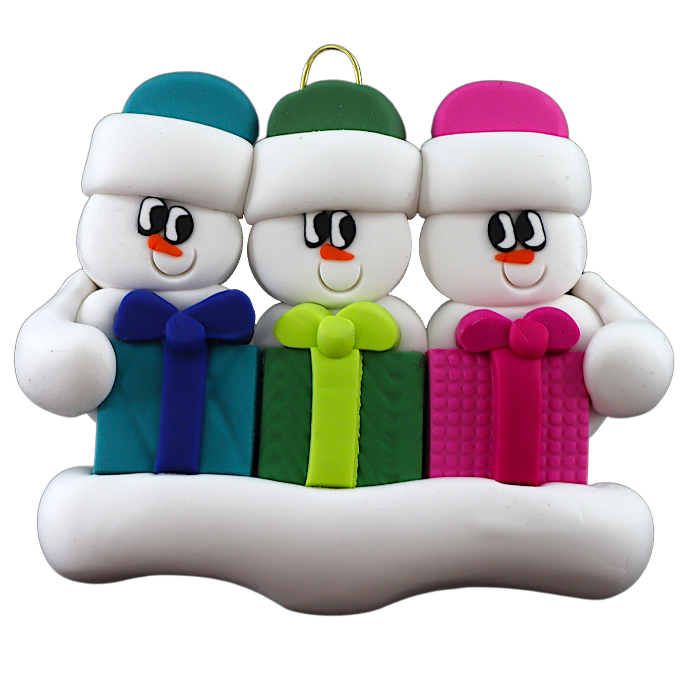 Personalized Christmas Ornament Snowmen Holding Presents Family of 3