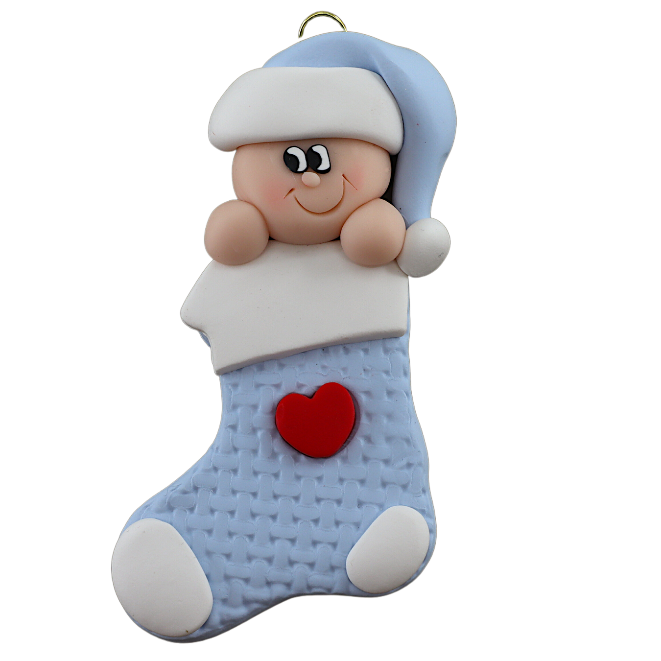 Personalized Christmas Ornament Baby Blue in a Stocking