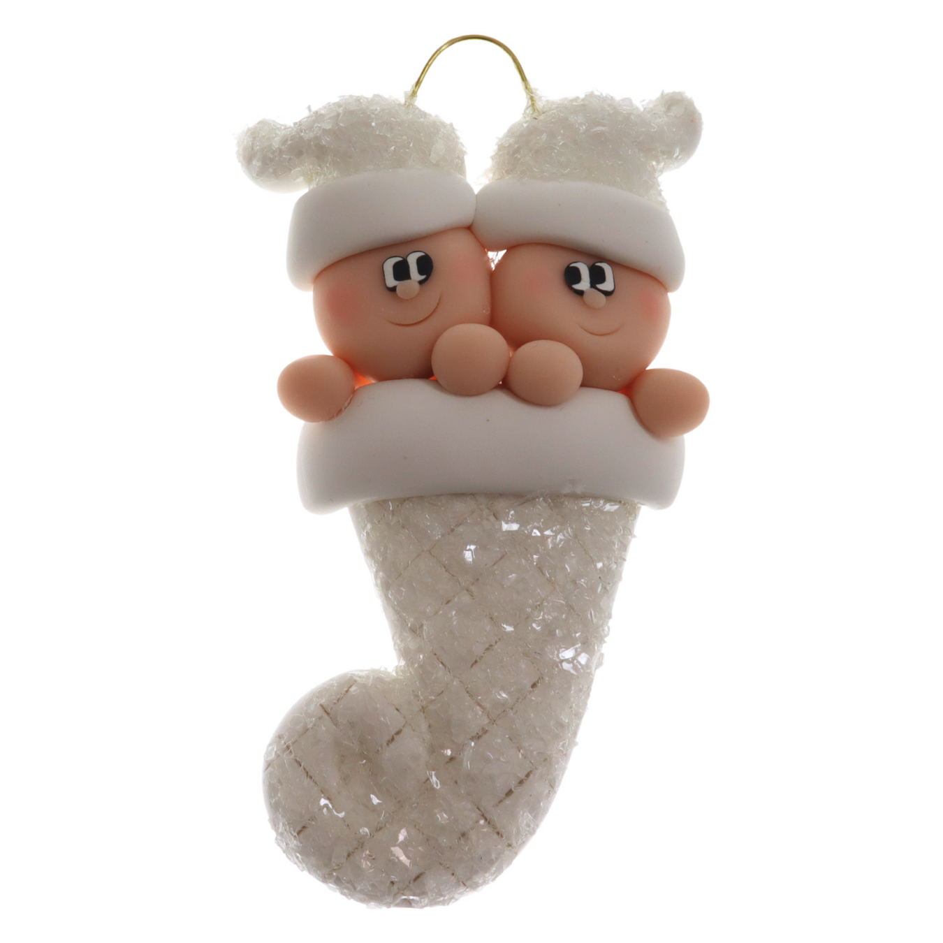 Personalized Christmas Ornament Twins in White Stocking