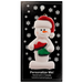 Snowman in red hat with running shoes, on display backing card.