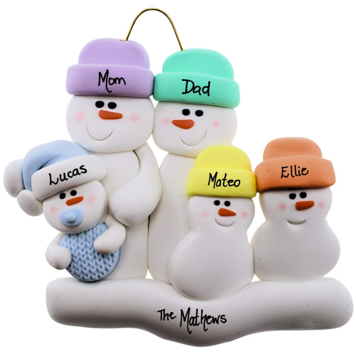 Blue Baby Family of 5 Christmas Ornament (New Colours)