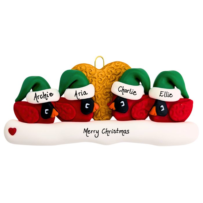 Cardinal Family of 4 Christmas Ornament