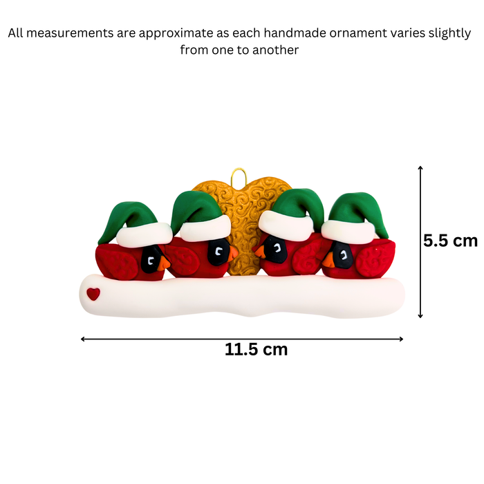 Cardinal Family of 4 Christmas Ornament