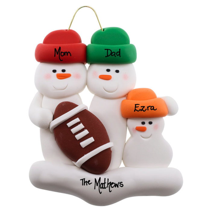 Football Family of 3 Christmas Ornament (new colors)
