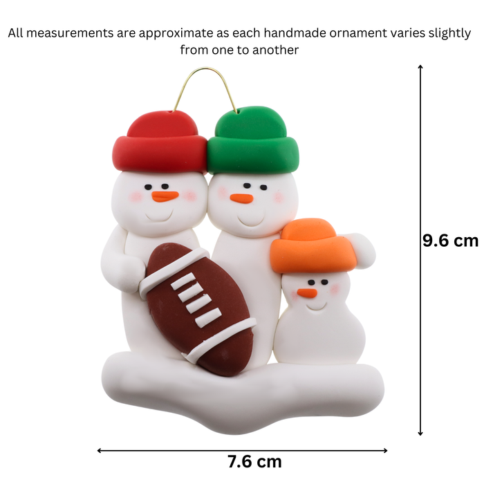 Football Family of 3 Christmas Ornament (new colors)