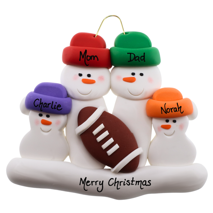 Football Family of 4 Christmas Ornament (New Colours)