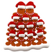 Family ornament with 13 brown gingerbread figures in red Christmas hats.