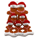 Family ornament with 7 brown gingerbread figures in red Christmas hats, personalized with names.