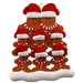 Family ornament with 8 brown gingerbread figures in red Christmas hats.