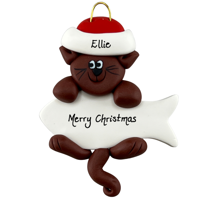 Hanging Cat Brown Christmas Ornament