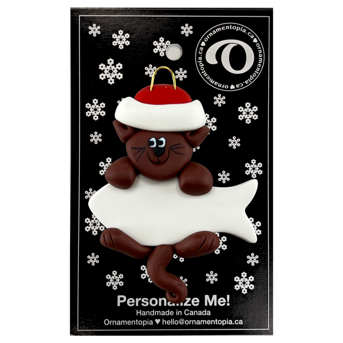 Hanging Cat Brown Christmas Ornament