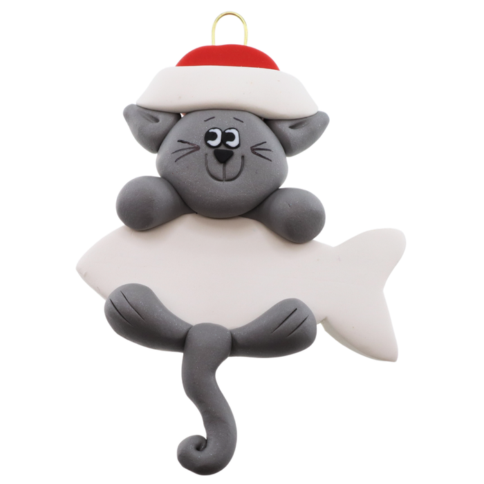 Hanging Cat Grey Christmas Ornament