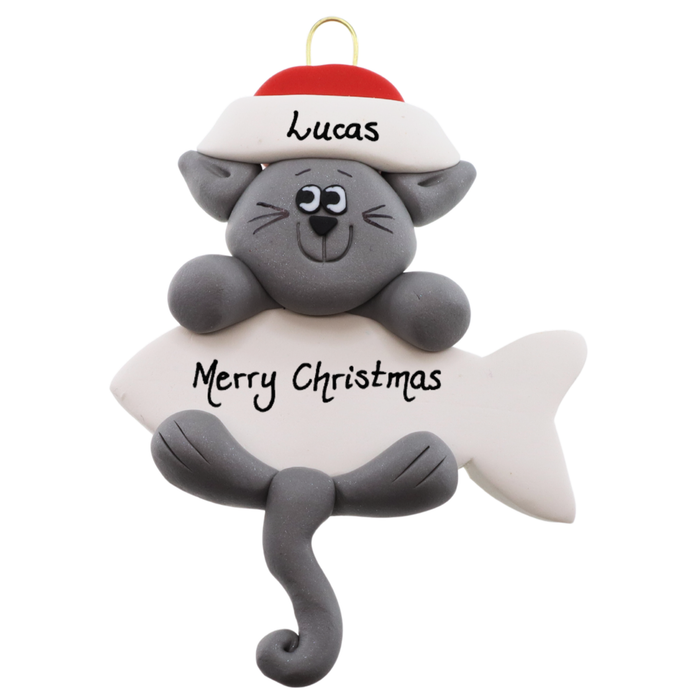 Hanging Cat Grey Christmas Ornament