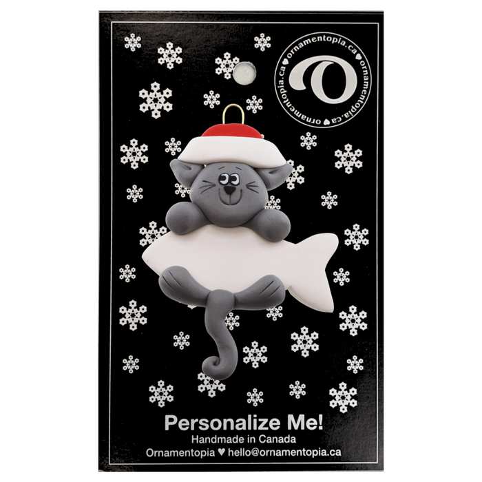 Hanging Cat Grey Christmas Ornament