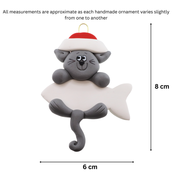 Hanging Cat Grey Christmas Ornament