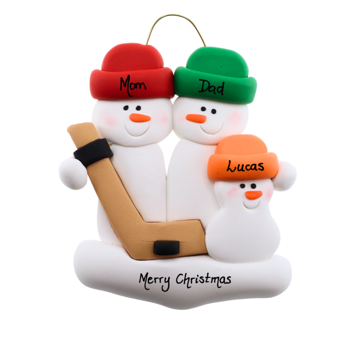 Hockey Snowmen Family of 3 Christmas Ornament (New Colours)