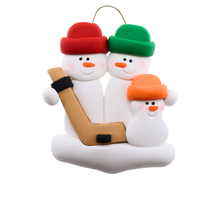 Hockey Snowmen Family of 3 Christmas Ornament (New Colours)