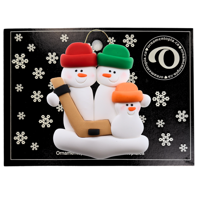 Hockey Snowmen Family of 3 Christmas Ornament (New Colours)