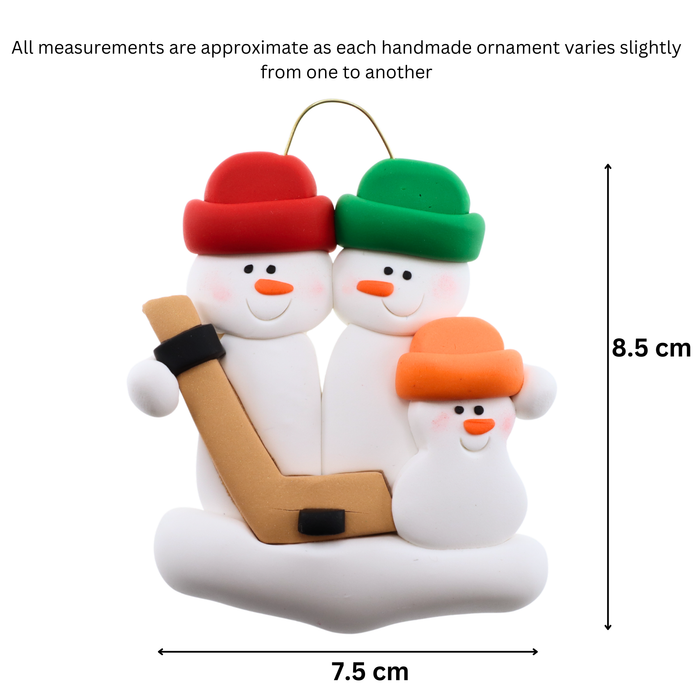 Hockey Snowmen Family of 3 Christmas Ornament (New Colours)