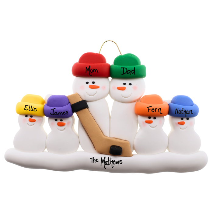 Hockey Snowmen Family of 6 Christmas Ornament (New Colours)
