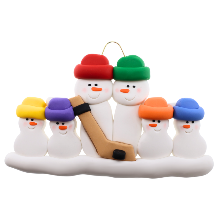 Hockey Snowmen Family of 6 Christmas Ornament (New Colours)