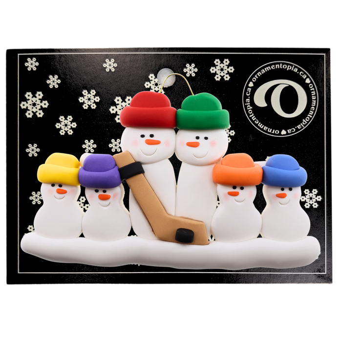 Hockey Snowmen Family of 6 Christmas Ornament (New Colours)