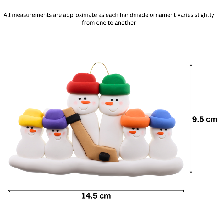 Hockey Snowmen Family of 6 Christmas Ornament (New Colours)