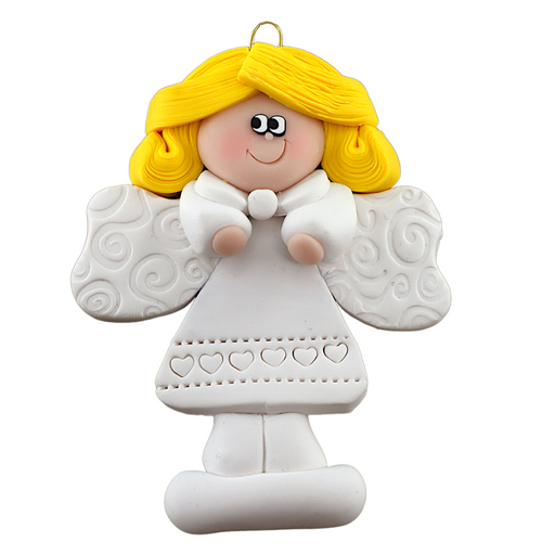 Angel wearing white with blonde hair ornament.