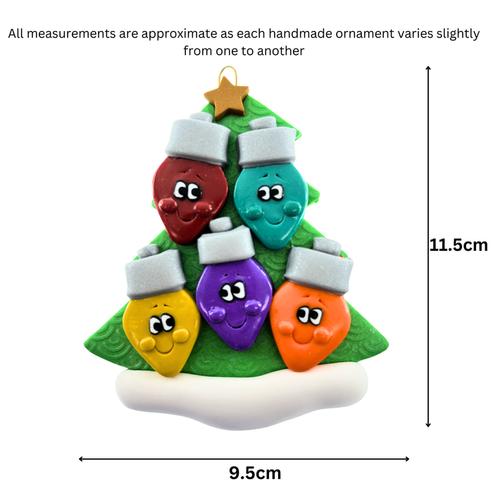 Light Bulb Family of 5 Christmas Ornament