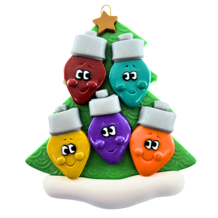 Light Bulb Family of 5 Christmas Ornament