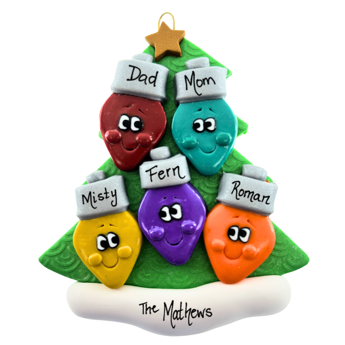 Light Bulb Family of 5 Christmas Ornament