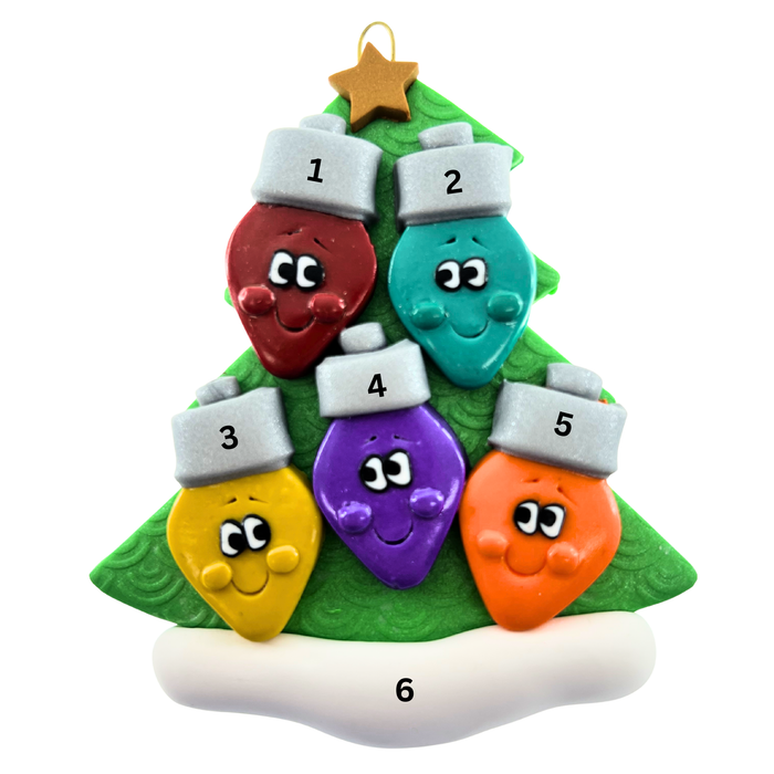 Light Bulb Family of 5 Christmas Ornament