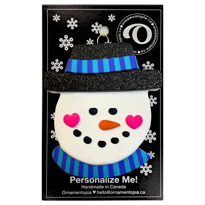 Jolly Jack Snowman Head with Hat - Blue Christmas Ornament