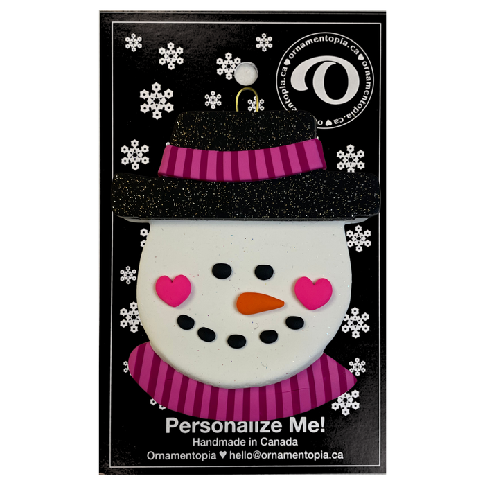 Jolly Jack Snowman Head with Hat - Pink Christmas Ornament