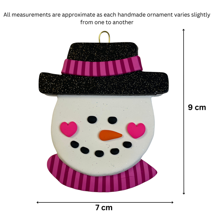 Jolly Jack Snowman Head with Hat - Pink Christmas Ornament