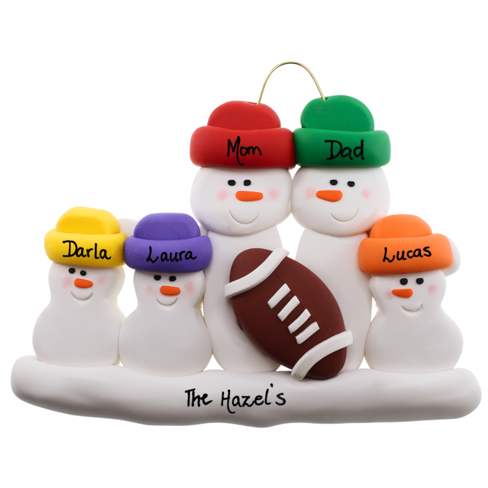 Football Family of 5 Christmas Ornament (new colors)