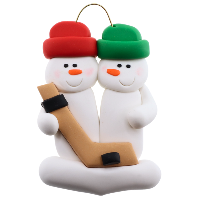 Hockey Snowmen Family of 2 Christmas Ornament (New Colours)