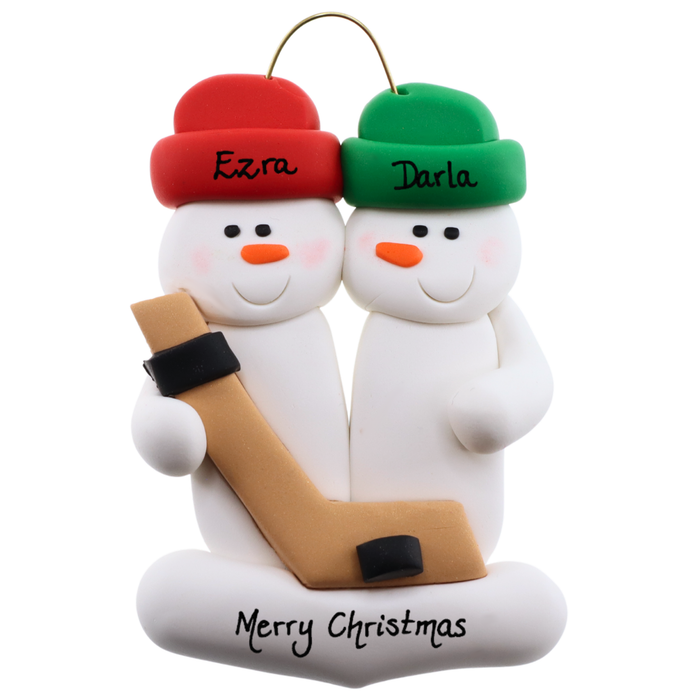Hockey Snowmen Family of 2 Christmas Ornament (New Colours)