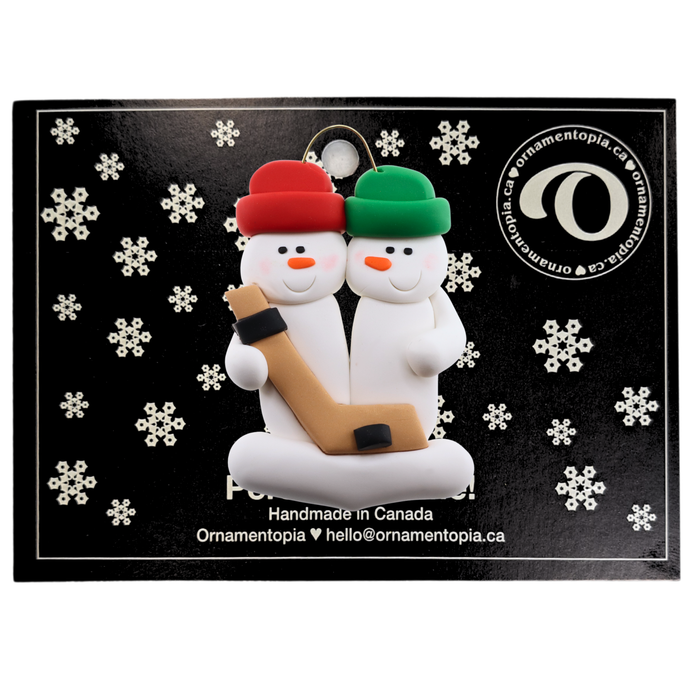 Hockey Snowmen Family of 2 Christmas Ornament (New Colours)