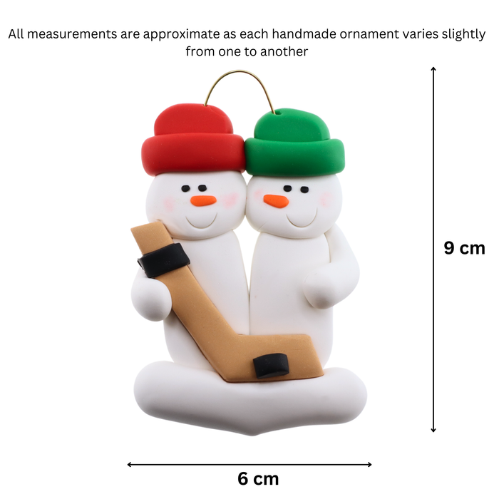 Hockey Snowmen Family of 2 Christmas Ornament (New Colours)