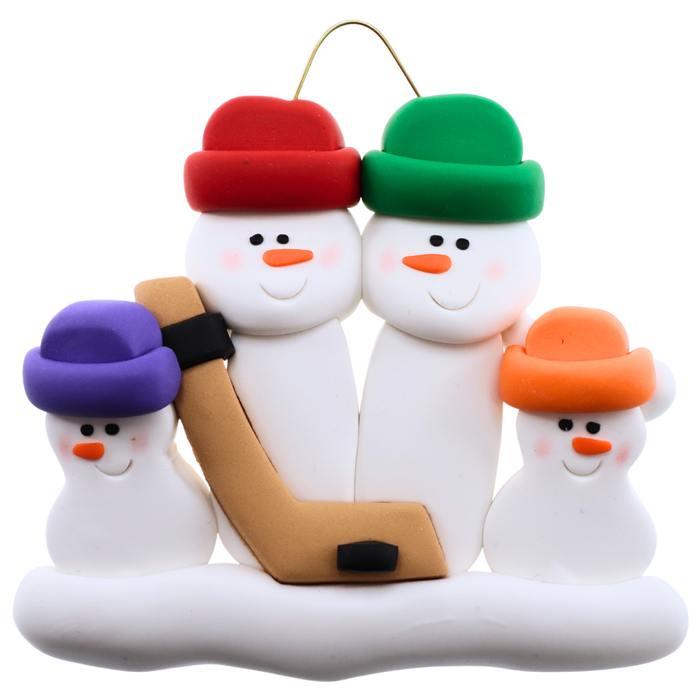 Hockey Snowmen Family of 4 Christmas Ornament (New Colours)