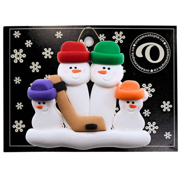 Hockey Snowmen Family of 4 Christmas Ornament (New Colours)