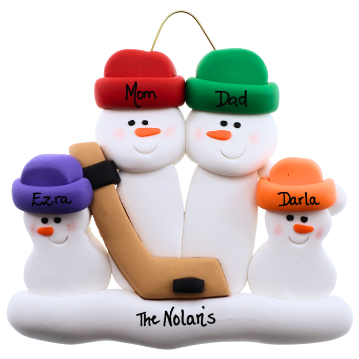 Hockey Snowmen Family of 4 Christmas Ornament (New Colours)