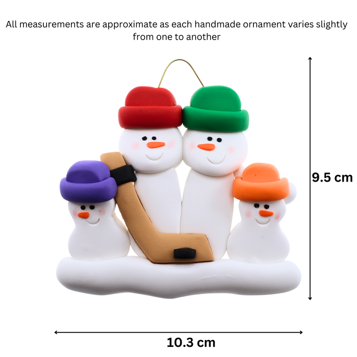 Hockey Snowmen Family of 4 Christmas Ornament (New Colours)