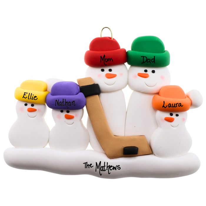 Hockey Snowmen Family of 5 Christmas Ornament (New Colours)