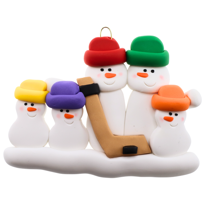 Hockey Snowmen Family of 5 Christmas Ornament (New Colours)