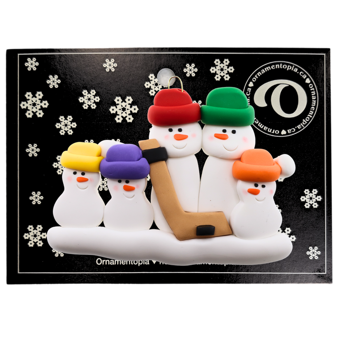 Hockey Snowmen Family of 5 Christmas Ornament (New Colours)