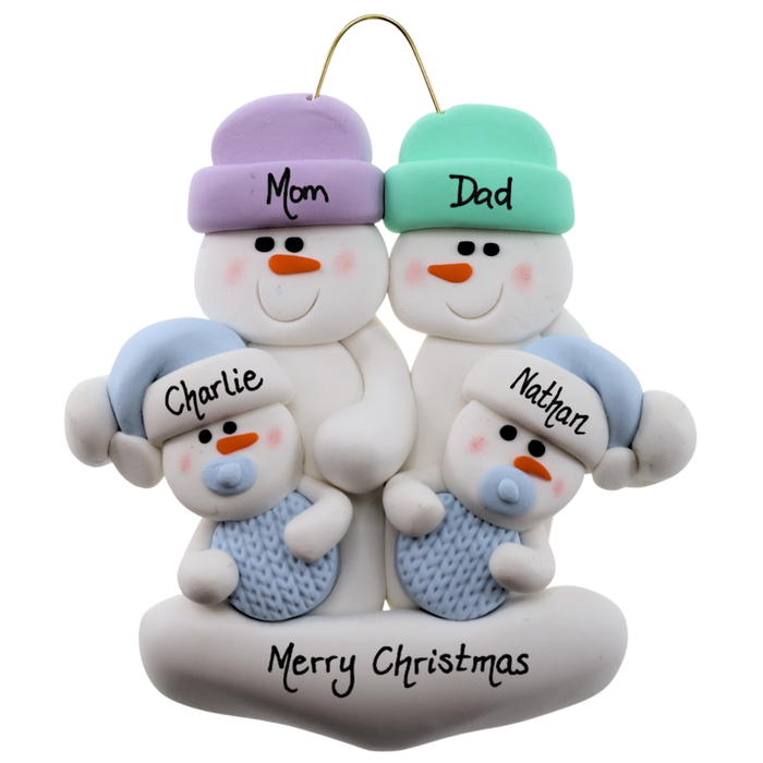 Twin Baby Snowman Family Christmas Ornament - Blue (New Colours)
